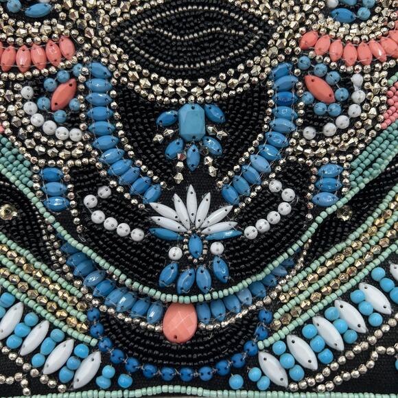 Atmosphere Beaded Boho Clutch Coral Turquoise Festival Bag Geometric Zip Sequins - Picture 6 of 10